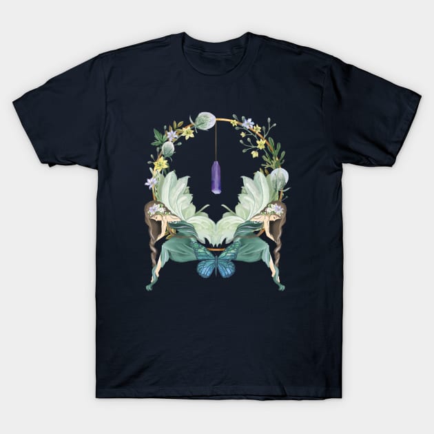 Golden Fairy Circle With Flowers And Crystals T-Shirt by LittleBunnySunshine